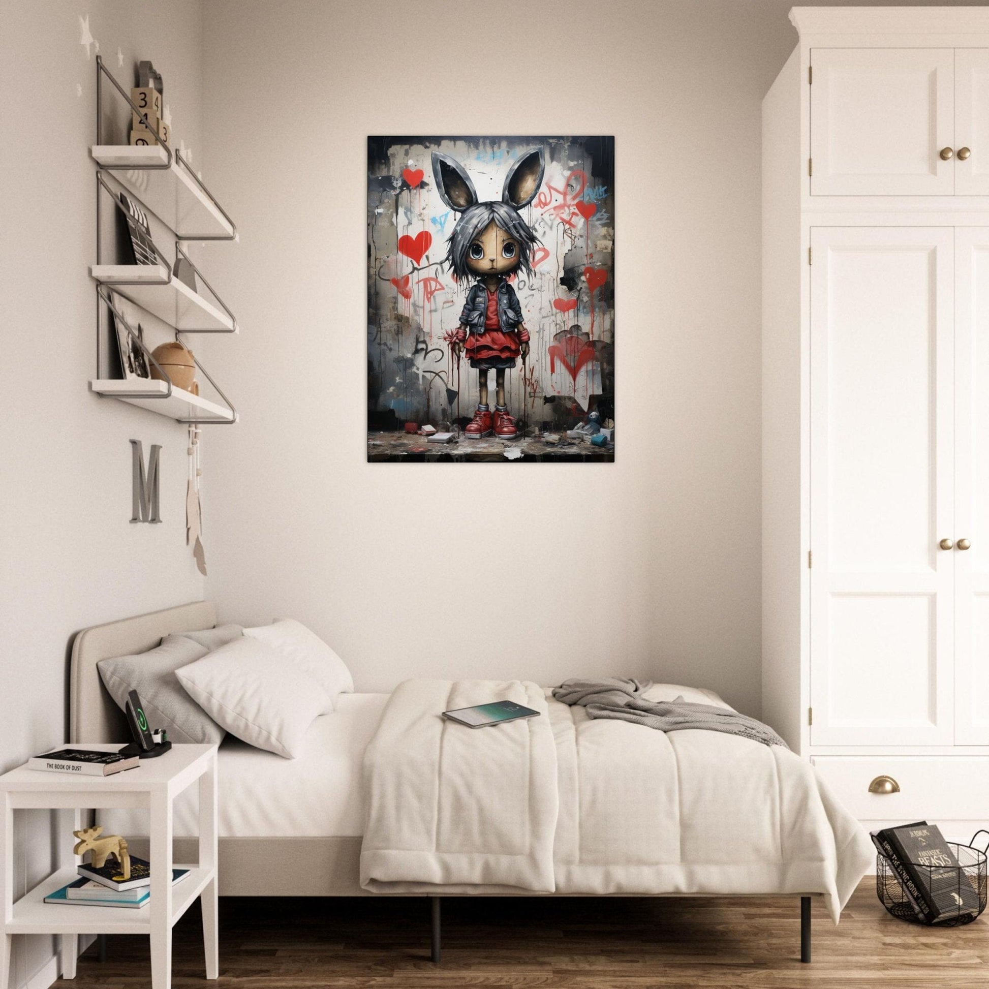 Herz des Hasenmädchens ein Bild aus der collections Graffiti & Street-Art  als Poster im Wohnzimmer
