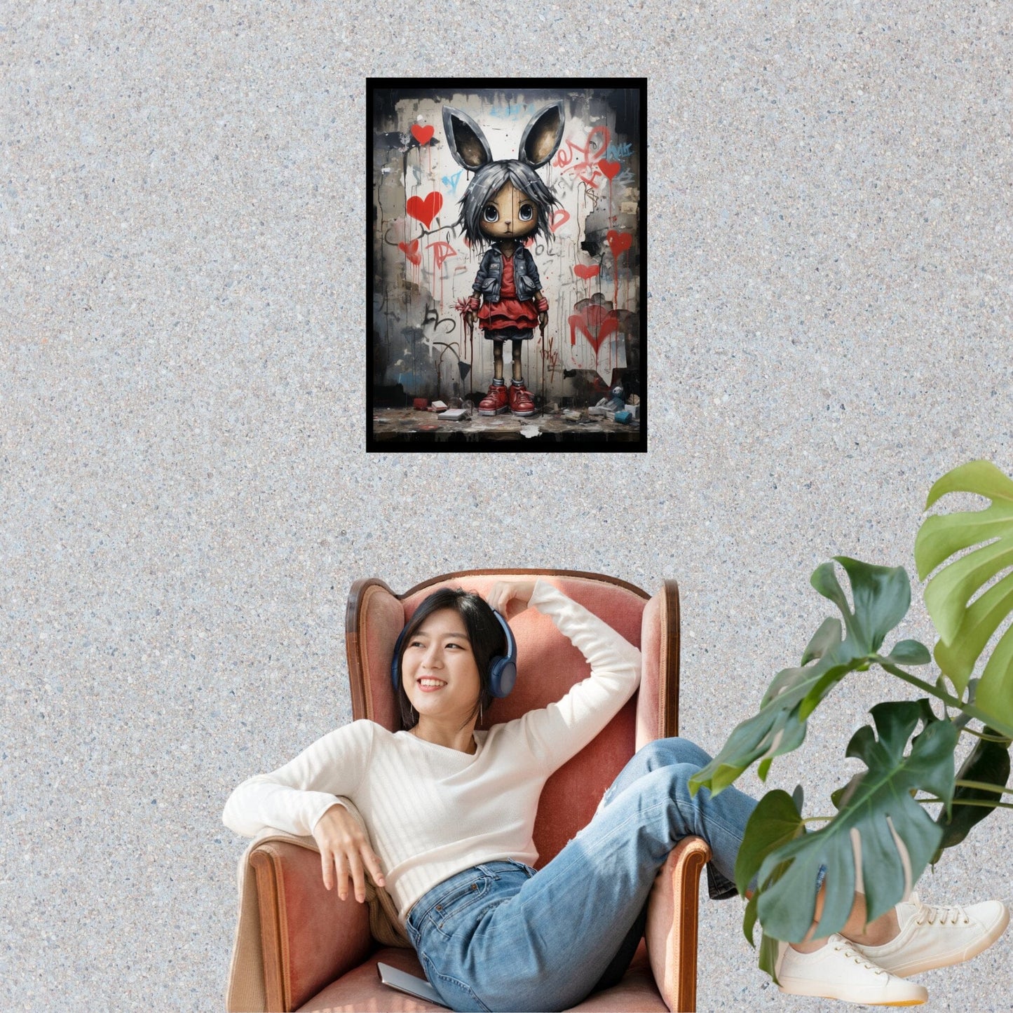 Herz des Hasenmädchens ein Bild aus der collections Graffiti & Street-Art  als Poster mit Rahmen