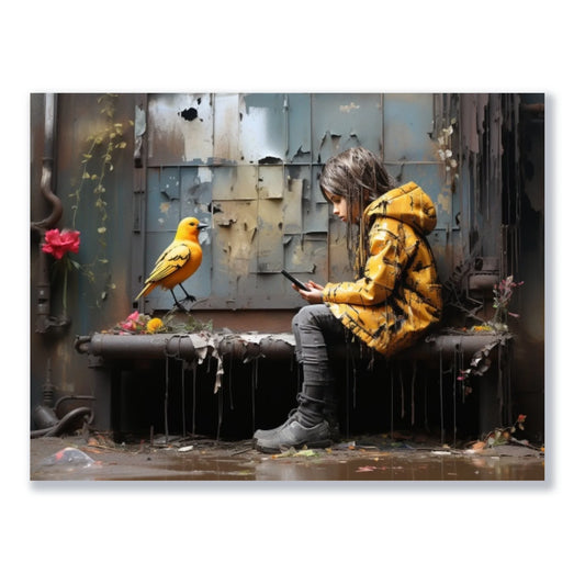 Wandbild Kind mit Vogel freigestellt