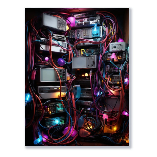 Wandbild Technologisches Labyrinth elektronischer Verbindungen freigestellt