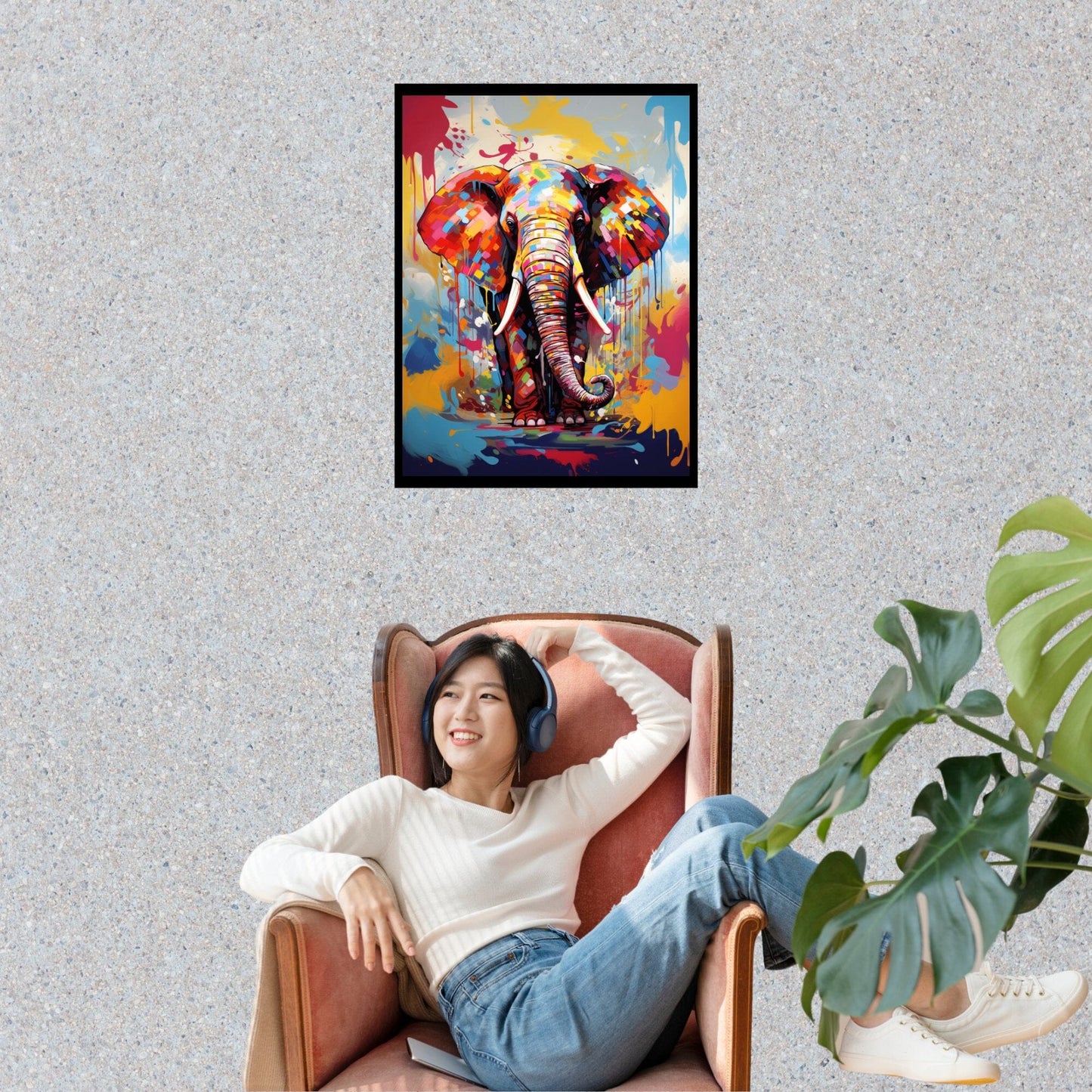 Elefantenfarben in Aquarell ein Bild aus der collections Tierbilder als Poster mit Rahmen