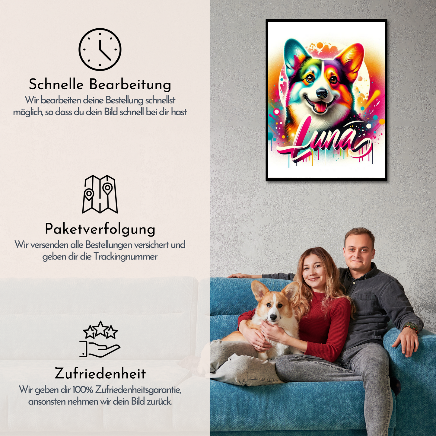 Hund Color Portrait vom Foto als personalisiertes Bild