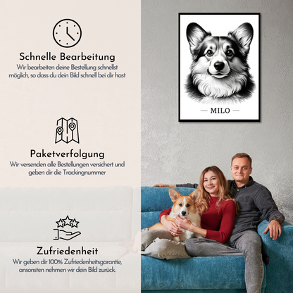 Hund Strichzeichnung Portrait vom Foto als personalisiertes Bild