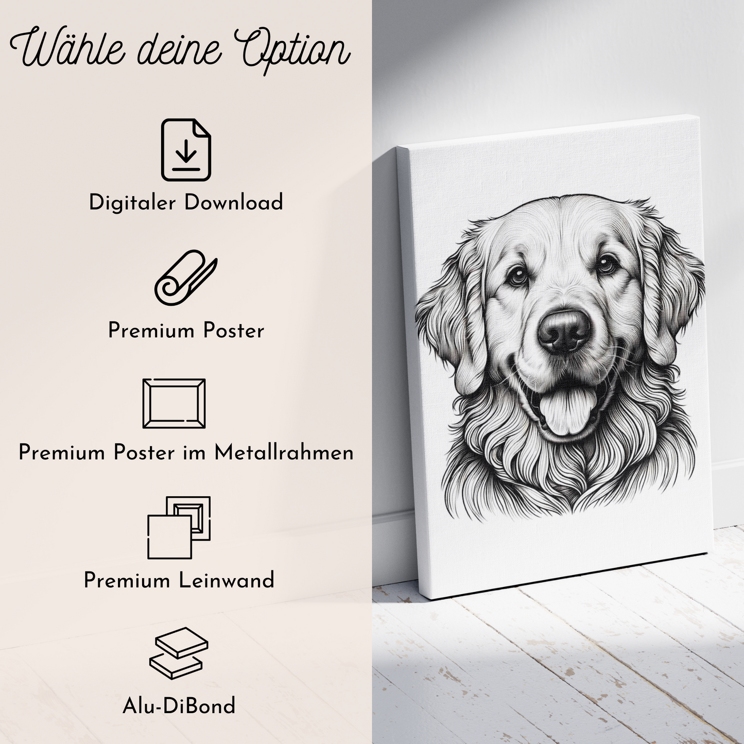 Hund Strichzeichnung Portrait vom Foto als personalisiertes Bild